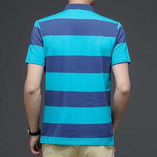 Mingdi Mouse Men's Summer New Pure Cotton Men's T-shirt Light Luxury Business Striped Polo Shirt Short Sleeve Lapel T-shirt
