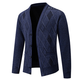 2024 Autumn and Winter New Men's Cross-border V-neck Sweater plus size Fashion Casual Loose Handsome Knitted Cardigan Jacket