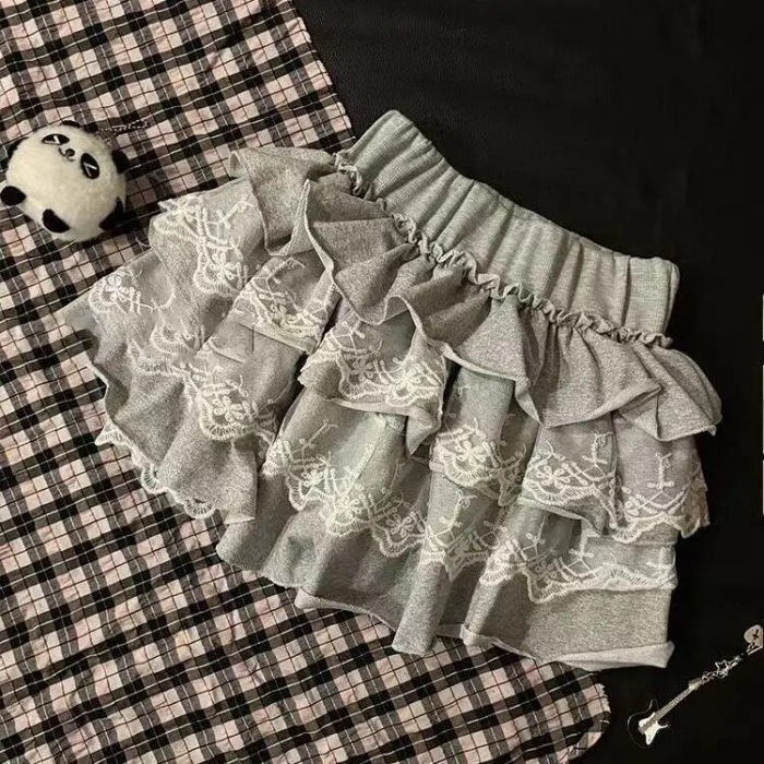 Girlish Summer Two-Piece Set with Bow and Lace Trim, Slim Fit Short Sleeve, Sweet and Cool Cake Skirt