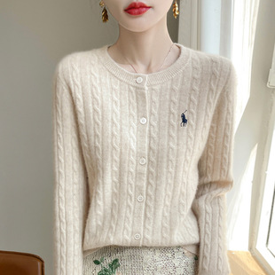Andy Velvet Round Neck Twist Cardigan Women's Fashion Loose Embroidered Sweater All-match Solid Color Design Knitted Small Jacket