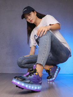 Cross-border heloo shoes boys four-wheel with brake 2025 new children's pulley sneaker roller skating two-wheel explosive walking shoes