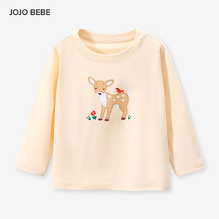 Новинка Осенняя детская одежда JOJOBEBE, Детская Хлопковая футболка с длинным рукавом и круглым вырезом, мультяшная футболка для девочек