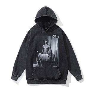 TKPA European and American high street skull direct spray printed washed hooded sweater men's and women's loose retro fashion brand distressed coat