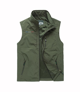 Spring and Autumn New Cardigan Workwear Vest Men's Outdoor Casual Fishing Suit Photography Zipper Multi-Pocket Vest Men