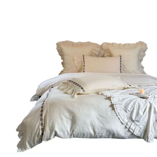 French retro double-layer yarn four-piece set inspired woven lace gauze embroidery bed & breakfast white bedding