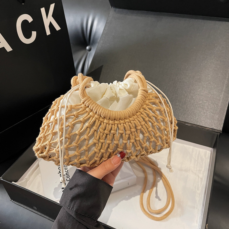 2026 New Korean Style Simple Portable Woven Bag, New Hollow-out Vacation Beach Bag, Shoulder Bag, Crossbody Bag, Small Square Bag