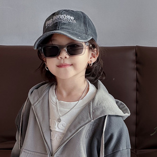 Pophongyee double-layer letter baseball cap fashion Children's peaked cap washed distressed cap boys and girls baseball cap