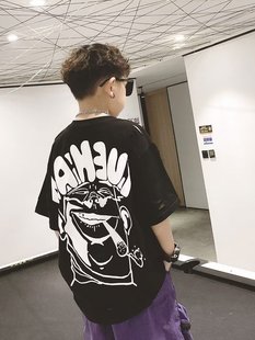 Amazon short-sleeved T-shirt for boys Summer 2024 new fashion brand high street loose Hong Kong style round neck top cross-border Fashion