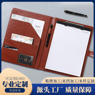 Multifunctional Business Contract Folder with Note Pad, Office Sales Magnetic Buckle, A4 Size Leather Folder Customization