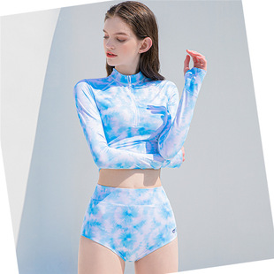 Long Sleeve sun protection slim-fit two-piece swimsuit women's slimming boxer conservative sports fashion student swimsuit diving