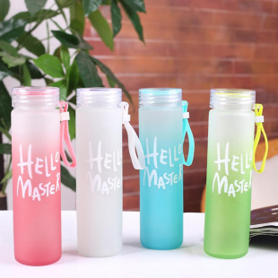 Creative Cup Frosted Glass Cute Gradient Colorful Cup Girl's Heart Tea Cup Push Small Gift Print logo
