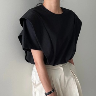 Foreign Trade Japanese Summer New Women's Clothing Foreign Trade Loose All-match Casual Ruffled Short-sleeved Shirt Top Pure Cotton