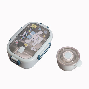 Cartoon lunch box with soup bowl 304 stainless steel compartment lunch box food grade office worker student portable lunch box