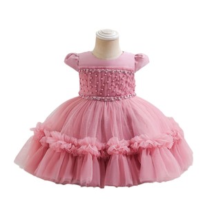in stock wholesale female baby evening dress puffy yarn beads princess dress one year old banquet dress girl dress