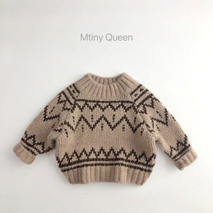 Knock Retro ~ Fair Island jacquard ~ Корейский осенне-зимний детский свитер с высоким воротом, мужской и женский свитер в западном стиле, подходящий ко всему