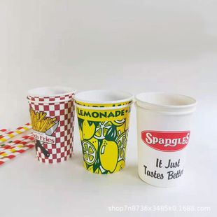 Water Cup Processing, Custom Printed Logo, Disposable Environmentally Friendly Round Paper Cup, Thickeneded Leak-Proof Milk Tea Takeaway Packaging Cup with Lid