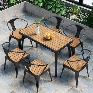 Outdoor Table and Chair Courtyard Leisure Dining Table and Chair Combination Cafe Outdoor Outdoor Balcony Garden Terrace Plastic Wood Table and Chair