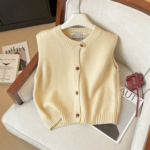 Real Shot Classic Solid Color Overlay Foreign-style Vest Women's Early Spring Slim Waistcoat Loose All-match Knitted Vest