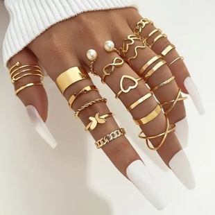 2024 New Butterfly Ring Opening Multi-joint Stacking Ring 22 Pieces suit Ring Women's Design Sense Fashion