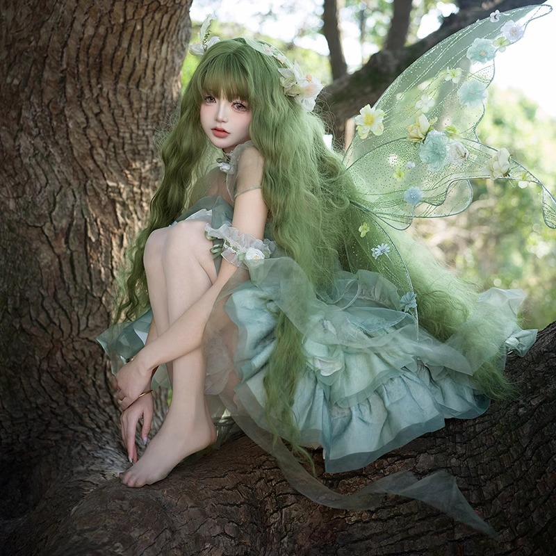 Green Lolita Wig Women's Long Hair cos Super Long Wool Roll Long Curly Hair Mori Wig Natural Full Head Cover