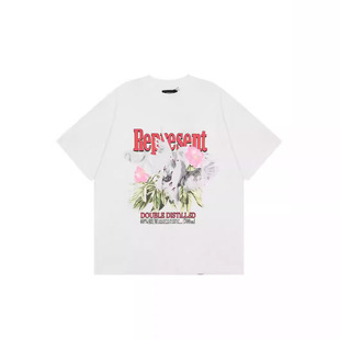 Американская высокая улица REPRESENT Алфавитный мультяшный принт, вымытые ретро, старые мужские и женские пары свободные футболки с короткими рукавами