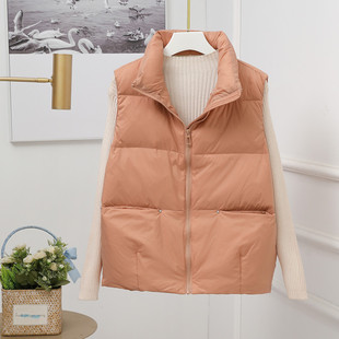 Down vest 2023 Winter European station lightweight down jacket women's short sleeveless white duck down anchor vest waistcoat