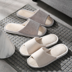 Linen Slippers Men's Summer Cotton and Linen Home Cloth Indoor Home Non-Slip Household Four Seasons Women's Cotton and Linen Linen Linen Slippers