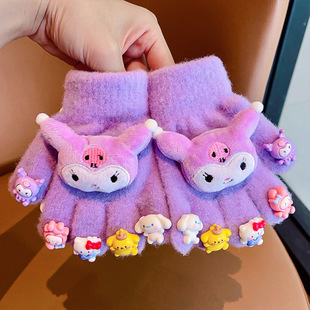 Children's Gloves Girls Autumn and Winter New Girls Kulomi Five-Finger Warm Cold-proof Baby Finger Children's Gloves