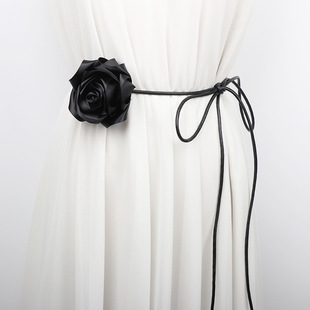 Rose Belt Women's Summer Decorative Dress with Suit Black Waist Rope Belt Design Sense Niche