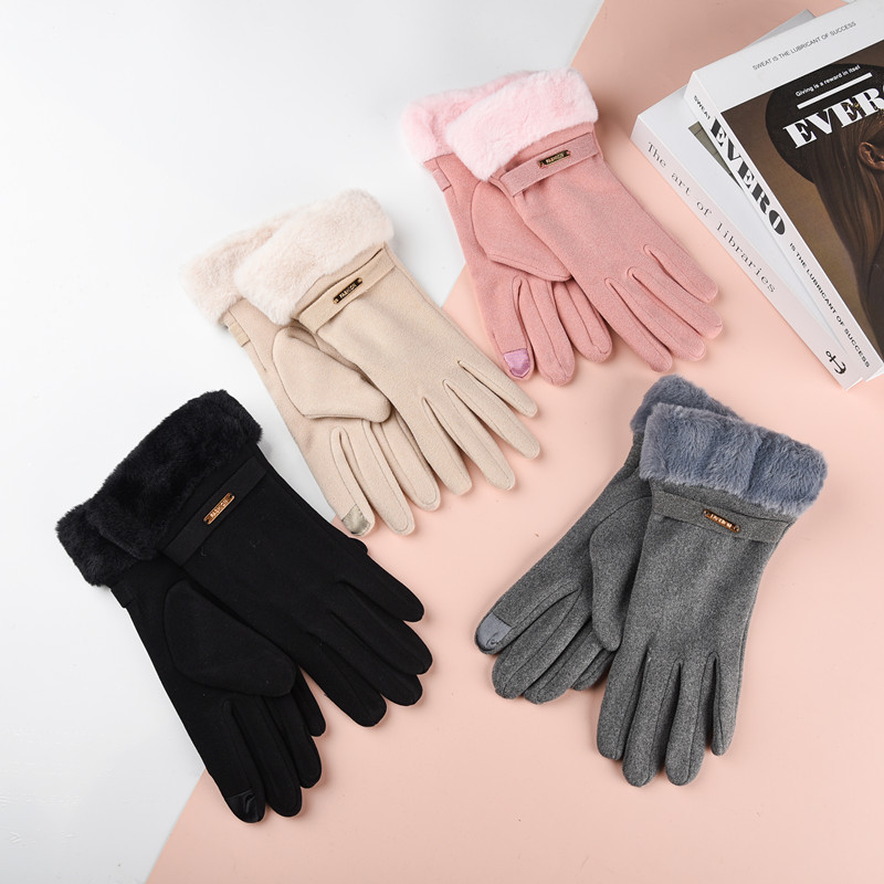 New Cross-Border Hot-Selling Warm Gloves for Women, Cute Fur-Lined, Thickened Rabbit Fur, Outdoor Cycling and Driving Touch Screen