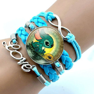 Star Baby Stitch Синий многослойный браслет Stitch Мультфильм Аниме Ручной Украшение Бесконечный LOVE Плетеный браслет