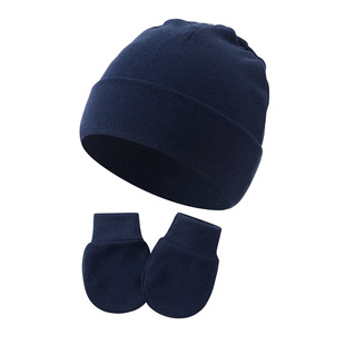 2020 Spring Autumn Winter new baby pullover cap anti-scratch gloves 2-piece solid color newborn baby hat
