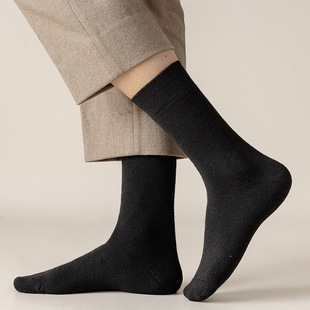 Men's Towel Socks Fleece-lined Thickened Mid-tube Socks Autumn and Winter Warm Socks Men's Solid Color Cotton Socks High-tube Trousers Socks
