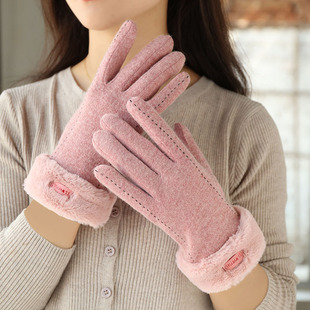 New cashmere wool gloves women winter cute riding warm fleece-lined thickened touch screen cold ski factory wholesale
