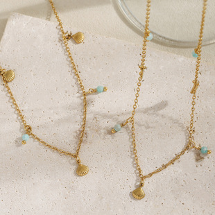 Vacation ocean style new clavicle chain niche fan-shaped shell pendant retro multi-layer stacked wearing necklace summer thin chain
