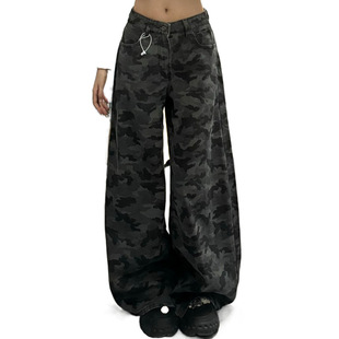 W9Q [24-hour 900-person list] American camouflage jeans women's high waist loose hot girl straight tooling