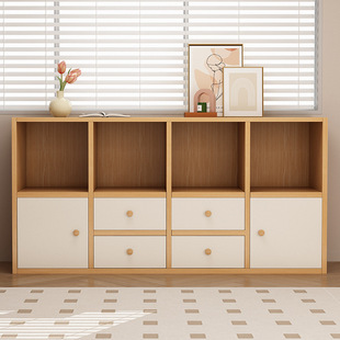 Bookcase floor storage rack household living room low cabinet storage combination storage cabinet study pastoral style Plaid cabinet bookshelf