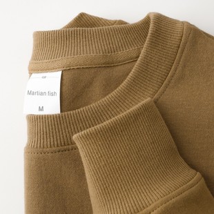 Retro White Mocha! 500g Heavy Deep Khaki Crewneck Sweater Men's Joker Loose Casual Base Shirt Women