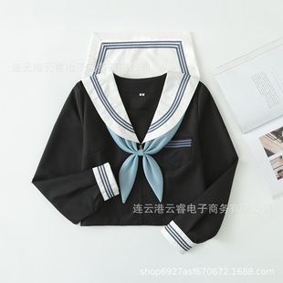 Black Body White Collar Blue Three Basic Sailor Dress JK Uniform Female Student Uniform School Uniform Class Uniform College Style Spring and Summer
