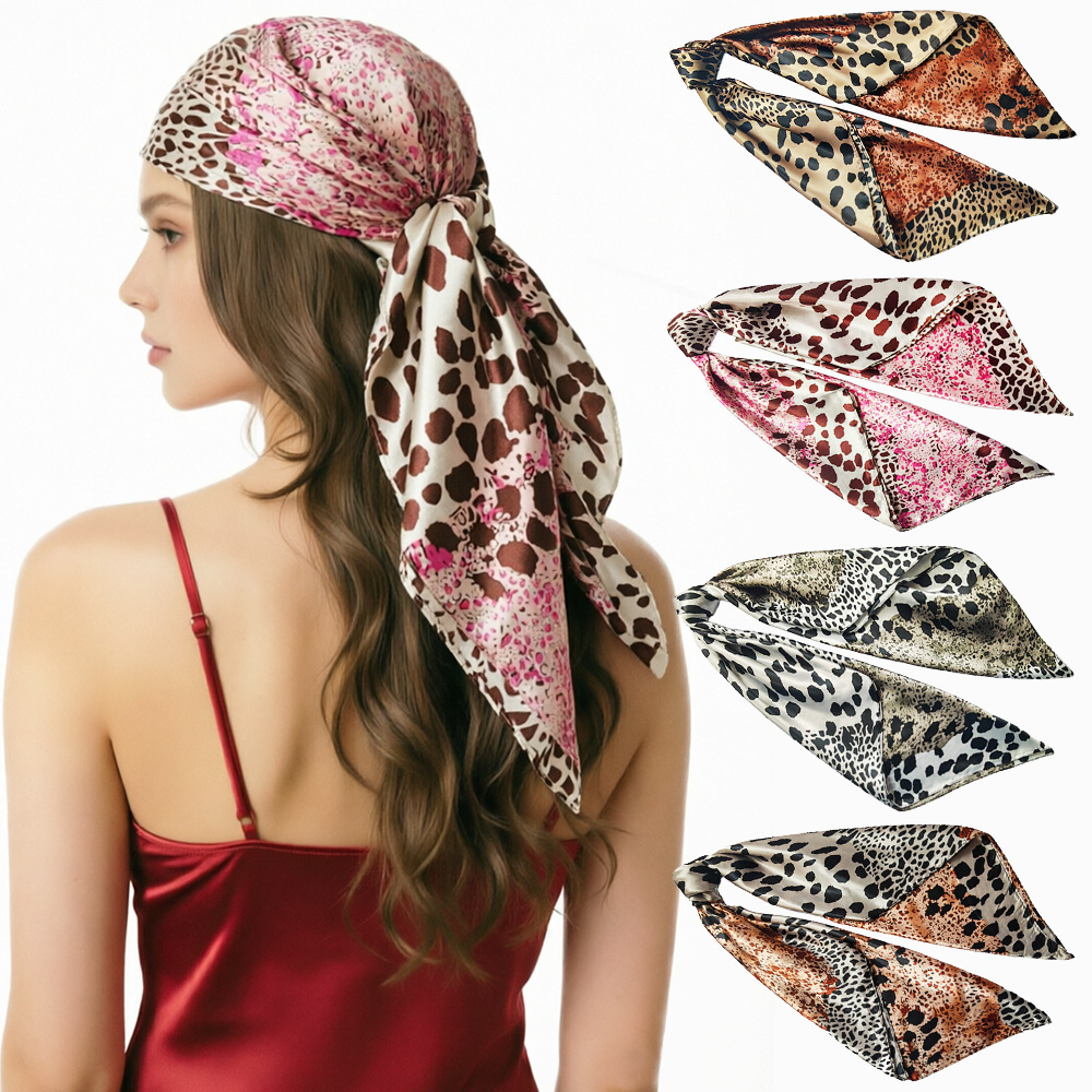 Leopard Print Silk Scarf Headscarf 90cm Women's Versatile European and American Style Imitation Silk Paisley Square Scarf Wholesale
