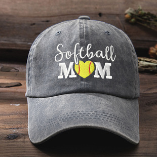TEMU Explosive Hat Embroidered SOFTBALL MOM Custom Love Washed Baseball Cap Outdoor Soft Top Cap