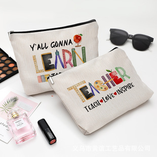 Amazon New Teacher's Day series letter printing cotton and linen cosmetic bag cross-border special waterproof travel storage bag