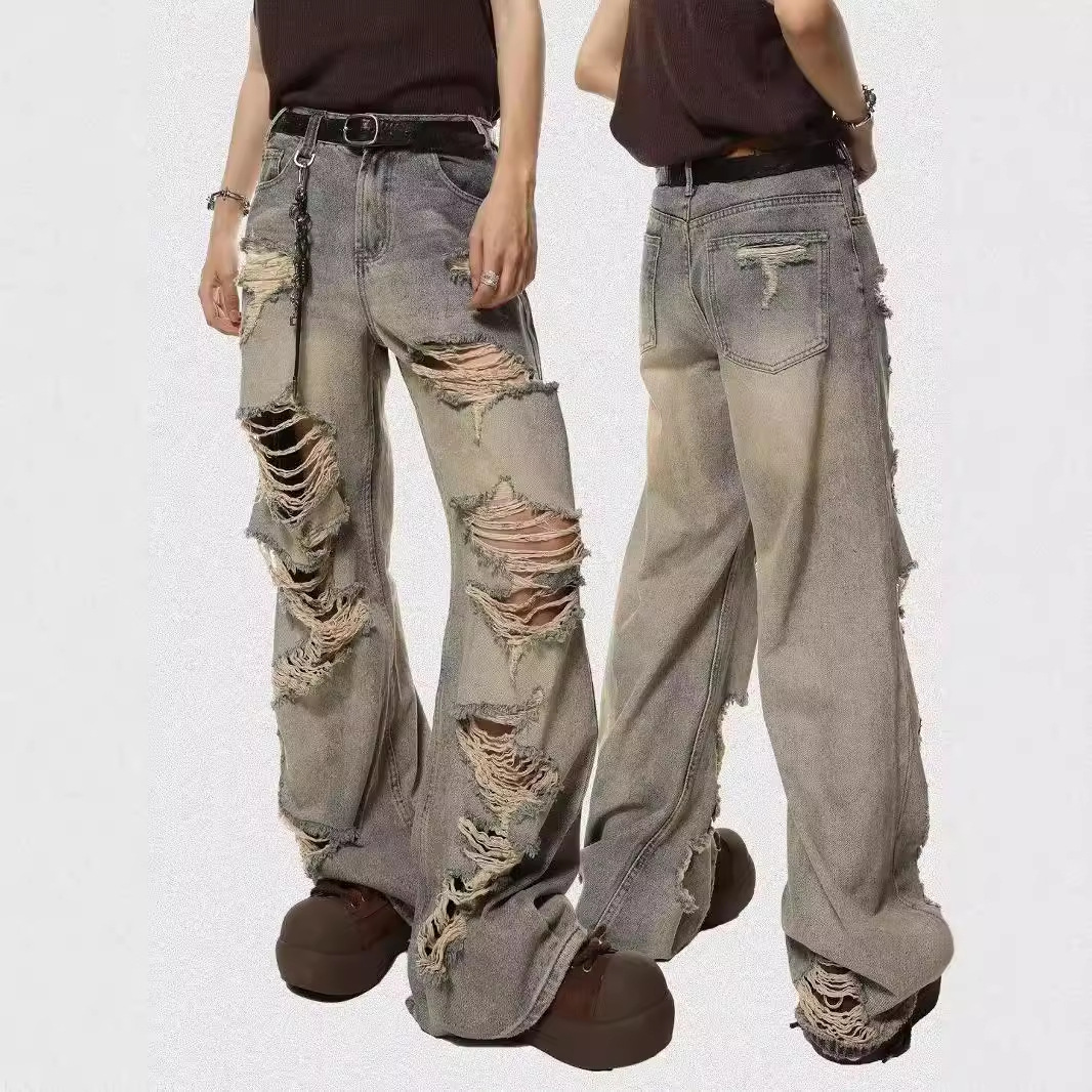 Vintage Casual Men's Jeans with Drape Effect, Spring and Autumn High Street American Style, Niche Versatile Retro Slimming Wide-Leg Pants