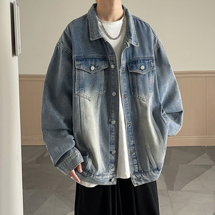 Mud yellow Denim coat for boys Spring and Autumn 2023 new fashion brand street clothes loose autumn and winter casual jacket