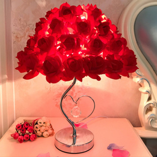 Creative Simple European Feather Table Lamp Bedroom Bedside Princess Wedding Room Warm LED Birthday Gift Rose Table Lamp