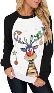 Cross-border foreign trade new AliExpress Amazon Europe and the United States cross-border supply printing Christmas color matching women's round neck sweater