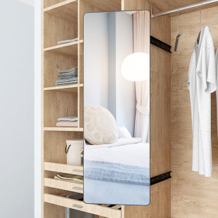Wardrobe Mirror with Built-In Push-Pull and Rotating Telescopic and Foldableing Fitting Mirror, Full-Length Mirror in the Flat Cabinet