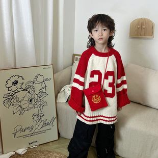 Children's bag 2024 New Red New Year greeting red envelope baby cute new year Lucky Bag girls out change messenger bag
