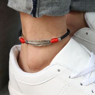 Cross-border new feather anklet retro anklet a pair of lovers personality leisure foot rope alloy men's and women's foot accessories manufacturers