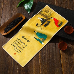 Suede Chinese-style High-grade Tea Towel Thickened Coral Fleece Absorbent No Hair Drop No Fading Pattern Fixed Printing Tea Cloth